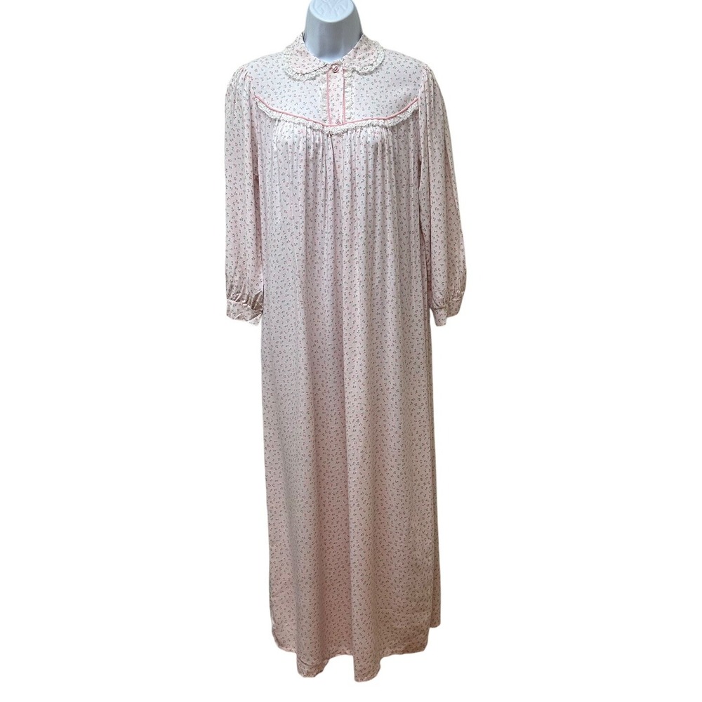 Vintage Cotton Peter Pan Collar Long Sleeve Dainty Floral Ruffle Nightgown S NEW